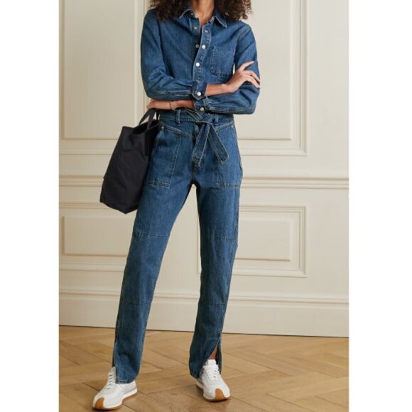 Rag & Bone 'Mia' Belted Straight Denim Jumpsuit, Vincent (Dark Wash Denim) - Picture 1 of 3
